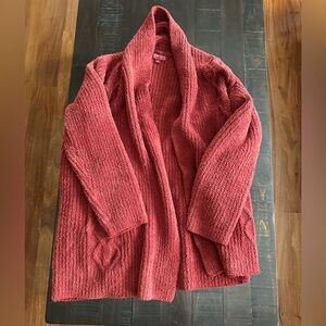 BAREFOOT DREAMS Cozy chic knit cabin cable cardigan sweater maroon red size L